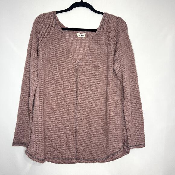 BIBI Mauve V-Neck Waffle Knit Size Large - Picture 1 of 7